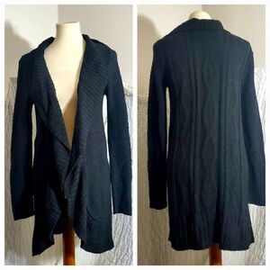 Alya Black Long Knit Open Sweater Cardigan  Size Medium
